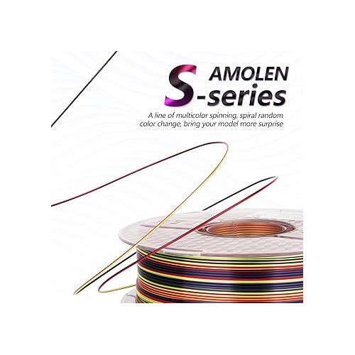  AMOLEN Silk PLA 3D Printer Filament, Shiny Multicolor Rainbow PLA Filament 1.75mm, Fast Color Change PLA 3D Printing Filament for Most FDM 3D Printer, Black Red Yellow, 1kg (2.2lbs)