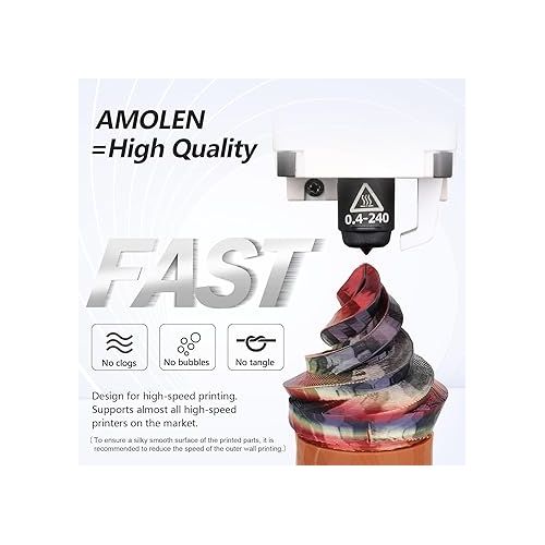  AMOLEN Silk PLA 3D Printer Filament, Shiny Multicolor Rainbow PLA Filament 1.75mm, Fast Color Change PLA 3D Printing Filament for Most FDM 3D Printer, Black Red Yellow, 1kg (2.2lbs)