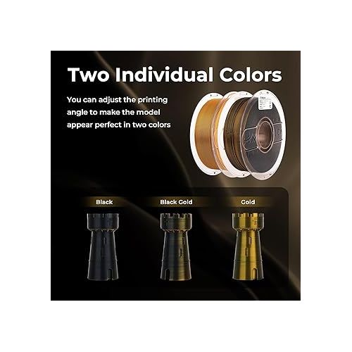  AMOLEN Silk PLA 3D Printer Filament, Dual Color Black Gold PLA 1.75mm, Shiny Color Change Filament 3D Printing PLA Filament for Most FDM 3D Printer, 1kg Spool(2.2lbs)