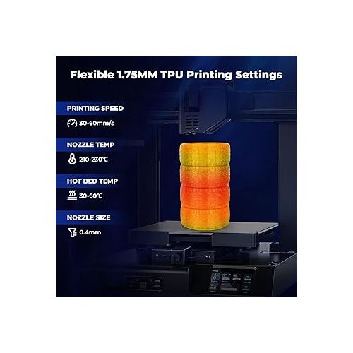  AMOLEN TPU 3D Printer Filament Bundle, Transparent Multicolor Rainbow TPU 1.75mm, Color Change Flexible Soft TPU 3D Printing Filament Supports High Speed, 200gX4 Spools