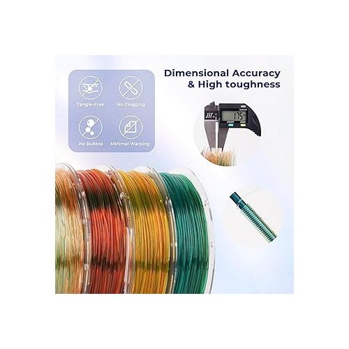  AMOLEN TPU 3D Printer Filament Bundle, Transparent Multicolor Rainbow TPU 1.75mm, Color Change Flexible Soft TPU 3D Printing Filament Supports High Speed, 200gX4 Spools