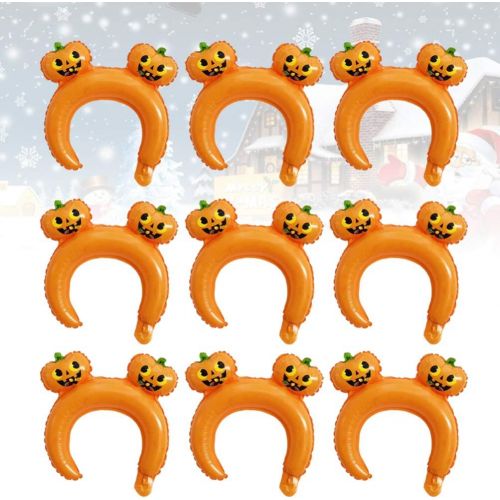  할로윈 용품AMOSFUN 24 Pcs Halloween Inflatable Headband Pumpkin Headdress Balloons Foil Headwear Party Decoration