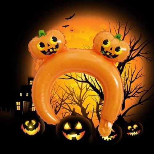  할로윈 용품AMOSFUN 24 Pcs Halloween Inflatable Headband Pumpkin Headdress Balloons Foil Headwear Party Decoration