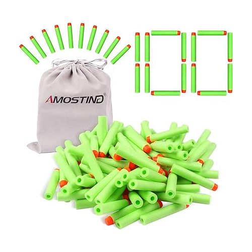  AMOSTING Refill Darts 100PCS Bullet for Nerf N-Strike Elite 2.0 Zombie Strike Rebelle - Green with Storage Bag