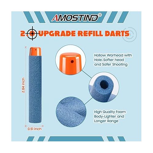  AMOSTING 100PCS Refill Bullets Ammo Pack Compatible with Nerf Guns for Nerf N-Strike Elite 2.0 Series - Compatible with All Elite Blasters Toy Guns (Blue)-with Storage Bag