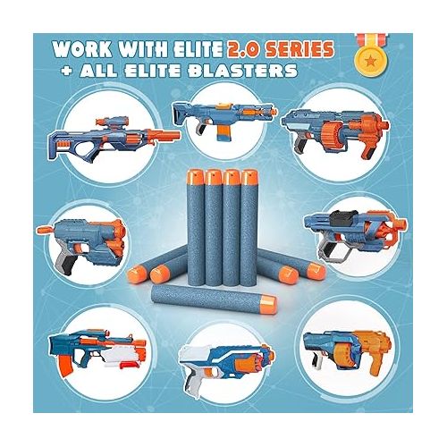  AMOSTING 100PCS Refill Bullets Ammo Pack Compatible with Nerf Guns for Nerf N-Strike Elite 2.0 Series - Compatible with All Elite Blasters Toy Guns (Blue)-with Storage Bag