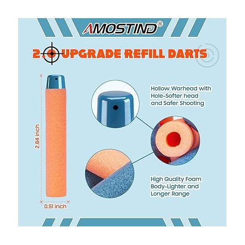  AMOSTING 100PCS Refill Bullets Ammo Pack Compatible with Nerf Guns for Nerf N-Strike Elite 2.0 Series - Compatible with All Elite Blasters Toy Guns (Blue & Orange)-with Storage Bag