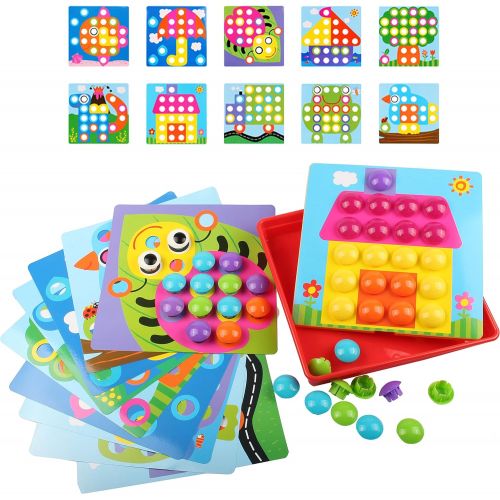  [아마존베스트]AMOSTING Color Matching Mosaic Pegboard Early Learning Educational Toys for Boys & Girls