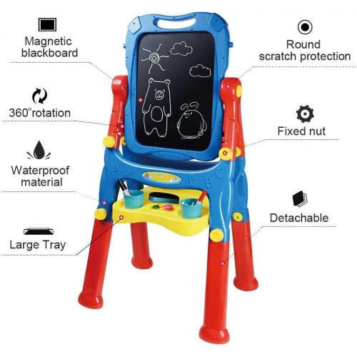  [아마존베스트]AMOSTING Drawing Board Toys for Boys & Girls Kids Art Easel for Toddlers with Magnetic Whiteboard & Chalkboard, Blue