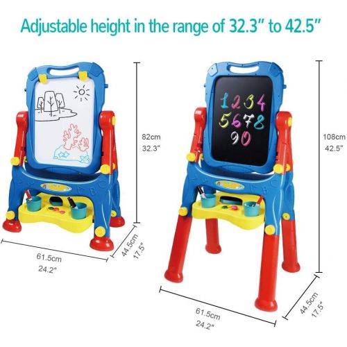  [아마존베스트]AMOSTING Drawing Board Toys for Boys & Girls Kids Art Easel for Toddlers with Magnetic Whiteboard & Chalkboard, Blue