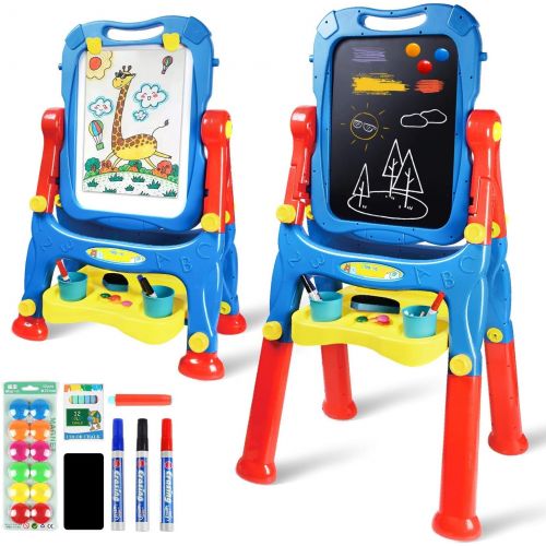  [아마존베스트]AMOSTING Drawing Board Toys for Boys & Girls Kids Art Easel for Toddlers with Magnetic Whiteboard & Chalkboard, Blue