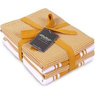 AMOUR INFINI Cotton Kitchen Towels - Set of 4 Highly Absorbent, Ultra Soft Waffle Weave Tea Towel with Hanging Loop - 20x28 Inch Quick Drying Dish Cloths for Cleaning (Yellow)