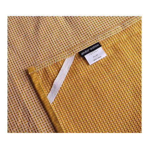  AMOUR INFINI Cotton Kitchen Towels - Set of 4 Highly Absorbent, Ultra Soft Waffle Weave Tea Towel with Hanging Loop - 20x28 Inch Quick Drying Dish Cloths for Cleaning (Yellow)