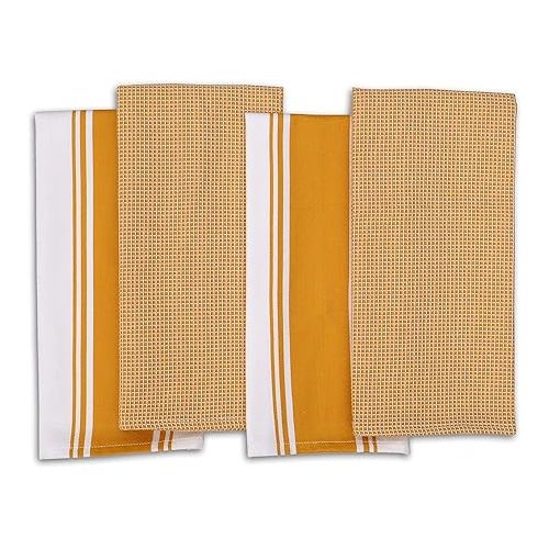  AMOUR INFINI Cotton Kitchen Towels - Set of 4 Highly Absorbent, Ultra Soft Waffle Weave Tea Towel with Hanging Loop - 20x28 Inch Quick Drying Dish Cloths for Cleaning (Yellow)