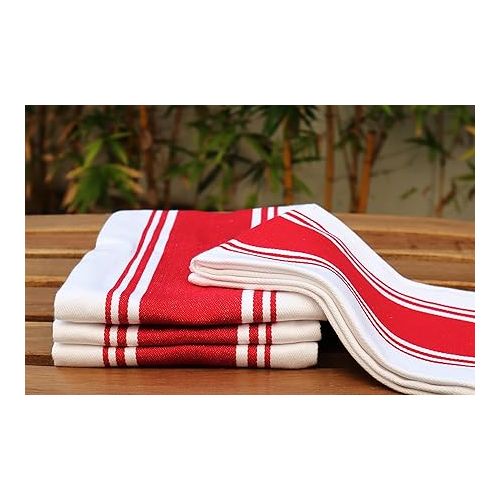  AMOUR INFINI Cotton Kitchen Towels - Set of 4 Highly Absorbent, Ultra Soft Tea Towel with Hanging Loop, 20x28 Inch Quick Drying Dish Cloths for Cleaning Dishes (Red)