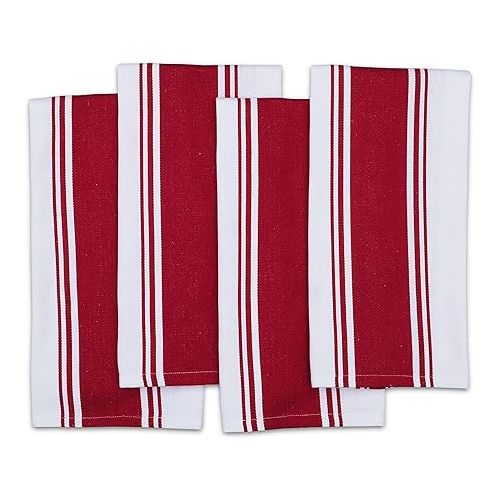  AMOUR INFINI Cotton Kitchen Towels - Set of 4 Highly Absorbent, Ultra Soft Tea Towel with Hanging Loop, 20x28 Inch Quick Drying Dish Cloths for Cleaning Dishes (Red)