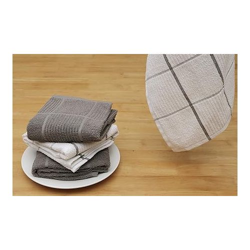  AMOUR INFINI Terry Kitchen Towels Pack of 4 Fast Absorbing Quick Dry Super Soft Dish Towels with Hanging Loop for Cleaning and Drying Dish (16 x 26 Inches - L.Grey)