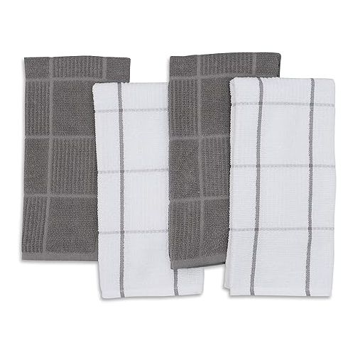  AMOUR INFINI Terry Kitchen Towels Pack of 4 Fast Absorbing Quick Dry Super Soft Dish Towels with Hanging Loop for Cleaning and Drying Dish (16 x 26 Inches - L.Grey)