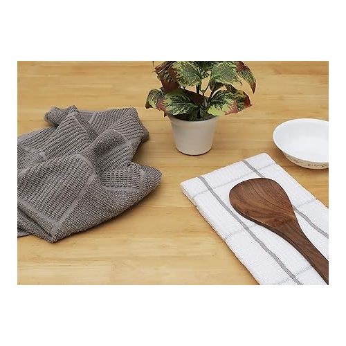  AMOUR INFINI Terry Kitchen Towels Pack of 4 Fast Absorbing Quick Dry Super Soft Dish Towels with Hanging Loop for Cleaning and Drying Dish (16 x 26 Inches - L.Grey)