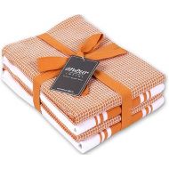 AMOUR INFINI Cotton Kitchen Towels - Set of 4 Highly Absorbent, Ultra Soft Waffle Weave Tea Towel with Hanging Loop - 20x28 Inch Quick Drying Dish Cloths for Cleaning (Orange)