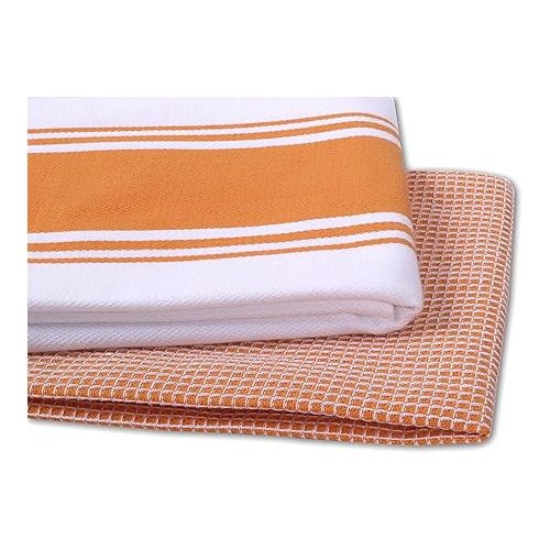  AMOUR INFINI Cotton Kitchen Towels - Set of 4 Highly Absorbent, Ultra Soft Waffle Weave Tea Towel with Hanging Loop - 20x28 Inch Quick Drying Dish Cloths for Cleaning (Orange)