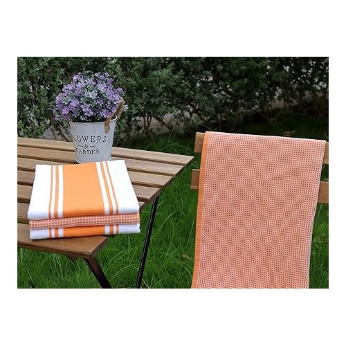  AMOUR INFINI Cotton Kitchen Towels - Set of 4 Highly Absorbent, Ultra Soft Waffle Weave Tea Towel with Hanging Loop - 20x28 Inch Quick Drying Dish Cloths for Cleaning (Orange)