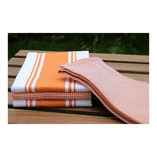  AMOUR INFINI Cotton Kitchen Towels - Set of 4 Highly Absorbent, Ultra Soft Waffle Weave Tea Towel with Hanging Loop - 20x28 Inch Quick Drying Dish Cloths for Cleaning (Orange)