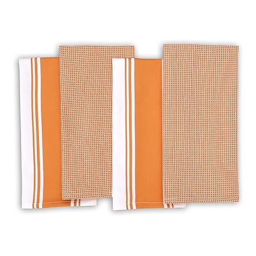  AMOUR INFINI Cotton Kitchen Towels - Set of 4 Highly Absorbent, Ultra Soft Waffle Weave Tea Towel with Hanging Loop - 20x28 Inch Quick Drying Dish Cloths for Cleaning (Orange)