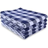 AMOUR INFINI Buffalo Plaid Kitchen Towels | Set of 4 Slub Cotton Oversized Dish Towels | Kitchen Towels for Cleaning and Drying Dishes (Blue - 28x20 Inch)