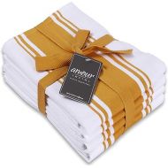 AMOUR INFINI Cotton Kitchen Towels - Set of 4 Highly Absorbent, Ultra Soft Tea Towel with Hanging Loop, 20x28 Inch Quick Drying Dish Cloths for Cleaning Dishes (Yellow)