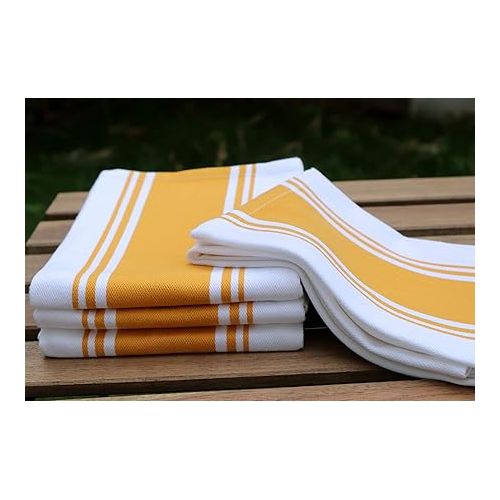  AMOUR INFINI Cotton Kitchen Towels - Set of 4 Highly Absorbent, Ultra Soft Tea Towel with Hanging Loop, 20x28 Inch Quick Drying Dish Cloths for Cleaning Dishes (Yellow)