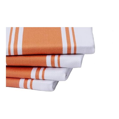  AMOUR INFINI Cotton Kitchen Towels - Set of 4 Highly Absorbent, Ultra Soft Tea Towel with Hanging Loop, 20x28 Inch Quick Drying Dish Cloths for Cleaning Dishes (Orange)