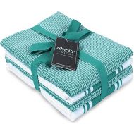 AMOUR INFINI Cotton Kitchen Towels - Set of 4 Highly Absorbent, Ultra Soft Waffle Weave Tea Towel with Hanging Loop - 20x28 Inch Quick Drying Dish Cloths for Cleaning (Teal)