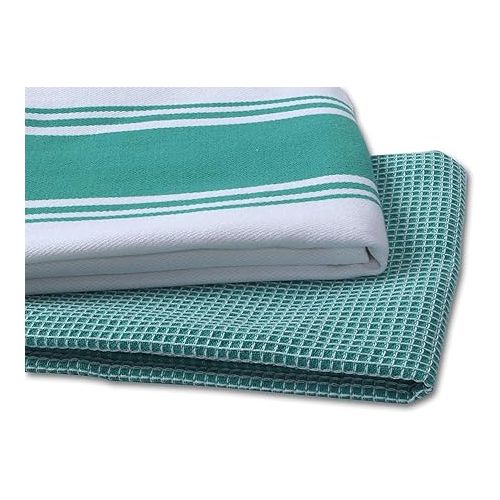  AMOUR INFINI Cotton Kitchen Towels - Set of 4 Highly Absorbent, Ultra Soft Waffle Weave Tea Towel with Hanging Loop - 20x28 Inch Quick Drying Dish Cloths for Cleaning (Teal)