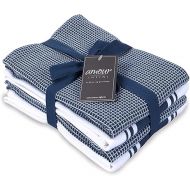 AMOUR INFINI Cotton Kitchen Towels - Set of 4 Highly Absorbent, Ultra Soft Waffle Weave Tea Towel with Hanging Loop - 20x28 Inch Quick Drying Dish Cloths for Cleaning (Blue)