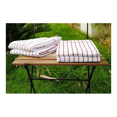  AMOUR INFINI Terry Dish Towels Pack of 4 Highly Absorbent Quick Dry Super Soft 20x28 Inch Kitchen Towel with Hanging Loop for Cleaning & Drying Dishes (Rust)