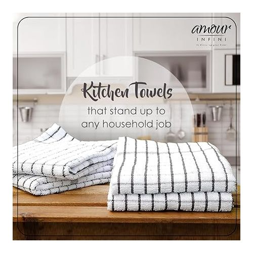  AMOUR INFINI Terry Dish Towels Pack of 4 Highly Absorbent Quick Dry Super Soft 20x28 Inch Kitchen Towel with Hanging Loop for Cleaning & Drying Dishes (D.Grey)