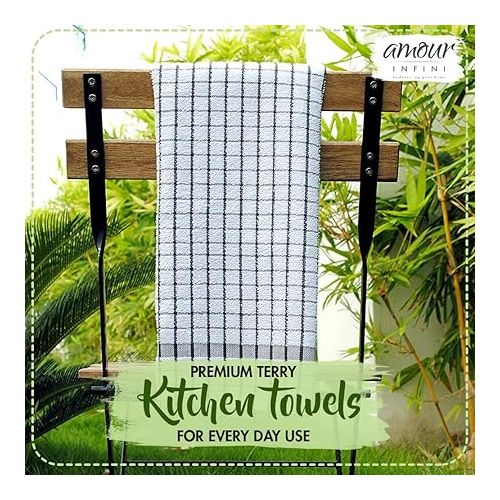  AMOUR INFINI Terry Dish Towels Pack of 4 Highly Absorbent Quick Dry Super Soft 20x28 Inch Kitchen Towel with Hanging Loop for Cleaning & Drying Dishes (D.Grey)