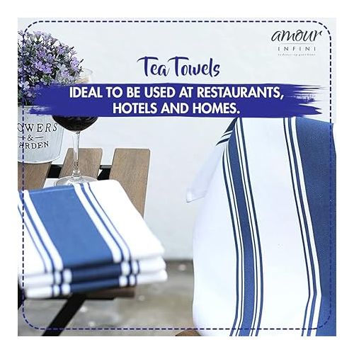  AMOUR INFINI Cotton Kitchen Towels - Set of 4 Highly Absorbent, Ultra Soft Tea Towel with Hanging Loop, 20x28 Inch Quick Drying Dish Cloths for Cleaning Dishes (Blue)