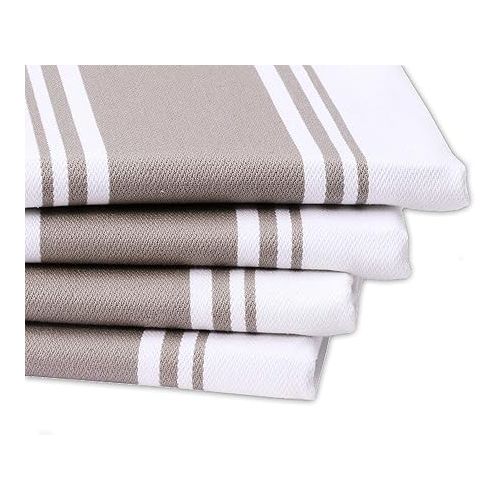  AMOUR INFINI Cotton Kitchen Towels - Set of 4 Highly Absorbent, Ultra Soft Tea Towel with Hanging Loop, 20x28 Inch Quick Drying Dish Cloths for Cleaning Dishes (Beige)