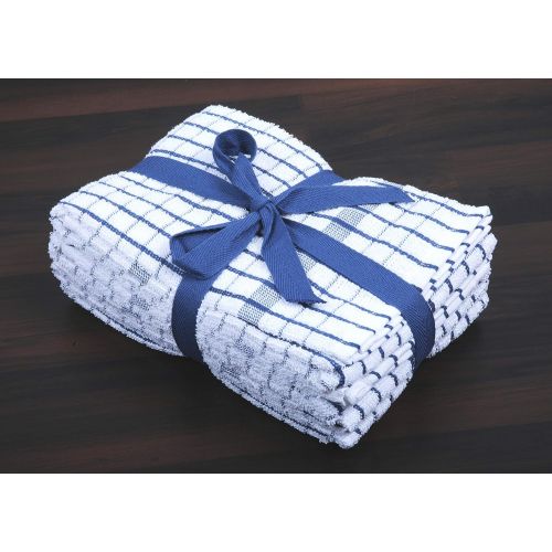  AMOUR INFINI Terry Kitchen Towels Set of 4 20 x 28 Inches Super Plush and Absorbent 100% Cotton Dish Towels with Hanging Loop Perfect for Kitchen and Household Uses Blue