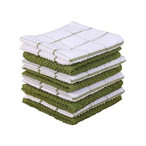  AMOUR INFINI Cotton Terry Kitchen Dish Cloths Set of 8 12 x 12 Inches Super Soft and Absorbent 100% Cotton Dish Rags Perfect for Household and Commercial Uses Green