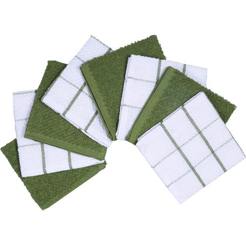  AMOUR INFINI Cotton Terry Kitchen Dish Cloths Set of 8 12 x 12 Inches Super Soft and Absorbent 100% Cotton Dish Rags Perfect for Household and Commercial Uses Green