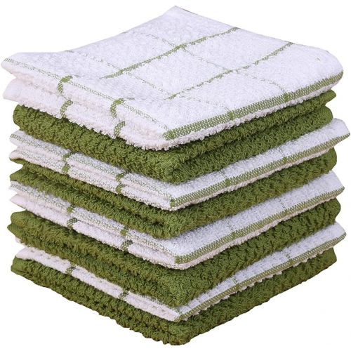  AMOUR INFINI Cotton Terry Kitchen Dish Cloths Set of 8 12 x 12 Inches Super Soft and Absorbent 100% Cotton Dish Rags Perfect for Household and Commercial Uses Green