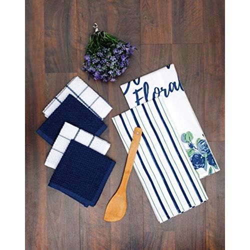  [아마존베스트]AMOUR INFINI Blooming Floral 6 Pack Kitchen Set | 2 Decorative Kitchen Towels (28” x 18”) and 4 Terry Dishcloths (12” x 12”) | | 100% Cotton Machine Washable | Super-Soft and Ultra