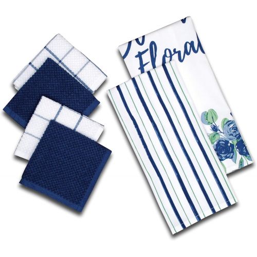  [아마존베스트]AMOUR INFINI Blooming Floral 6 Pack Kitchen Set | 2 Decorative Kitchen Towels (28” x 18”) and 4 Terry Dishcloths (12” x 12”) | | 100% Cotton Machine Washable | Super-Soft and Ultra