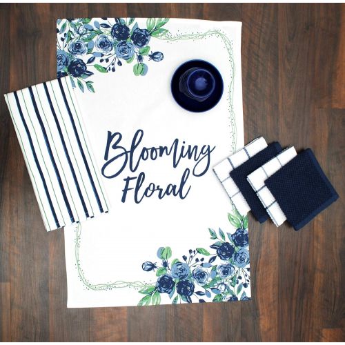  [아마존베스트]AMOUR INFINI Blooming Floral 6 Pack Kitchen Set | 2 Decorative Kitchen Towels (28” x 18”) and 4 Terry Dishcloths (12” x 12”) | | 100% Cotton Machine Washable | Super-Soft and Ultra