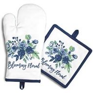 [아마존베스트]Amour Infini Pot Holders and Oven Mitts | Blooming Floral | 100% Natural Cotton | Set of 1 Oven Mitt and 1 Pot Holder | Durable Heat Resistant for Kitchen and Machine Washable