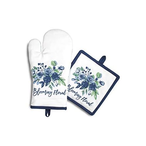  [아마존베스트]Amour Infini Pot Holders and Oven Mitts | Blooming Floral | 100% Natural Cotton | Set of 1 Oven Mitt and 1 Pot Holder | Durable Heat Resistant for Kitchen and Machine Washable