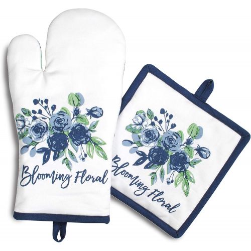  [아마존베스트]Amour Infini Pot Holders and Oven Mitts | Blooming Floral | 100% Natural Cotton | Set of 1 Oven Mitt and 1 Pot Holder | Durable Heat Resistant for Kitchen and Machine Washable